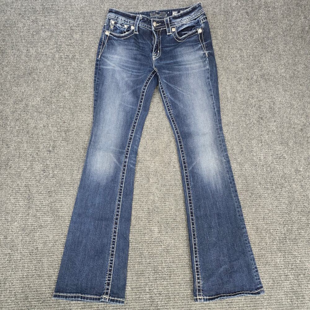 Miss Me Jeans Womens 29x34 Bootcut Blue Embellished Sequin Flap Pocket